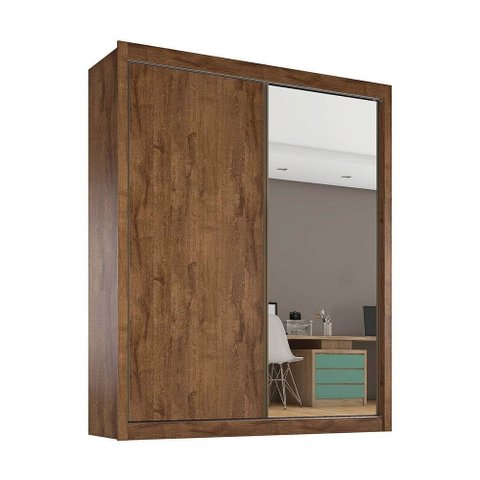 Guarda-roupa Zurique 2 Portas de Correr 4 Gavetas 1 Espelhada Braúna/off White/braúna 100% Mdf