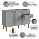 Ver imagem 6 de Balcão para Cozinha 120cm com 3 Portas e 2 Gavetas Americana Cinza Crystal