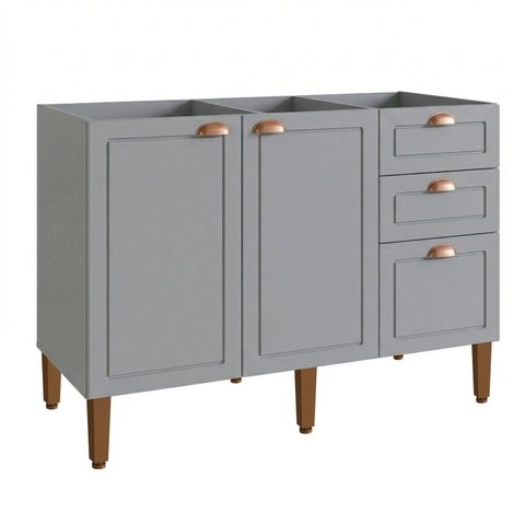 Balcão para Cozinha 120cm com 3 Portas e 2 Gavetas Americana Cinza Crystal