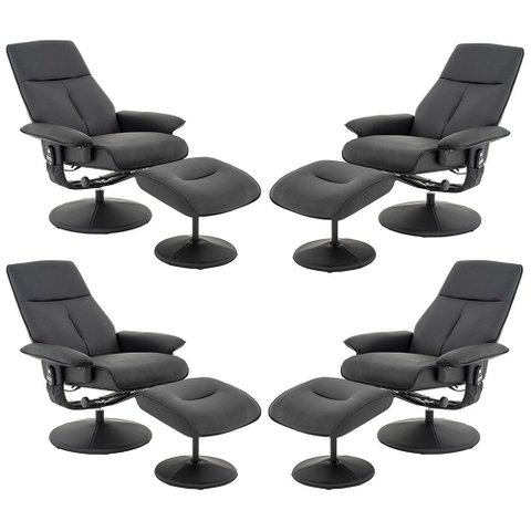 Kit 4 Poltronas de Massagem Reclinável e Giratória Detroit com Apoio de Pés Pu Preto G56 - Laura Lar