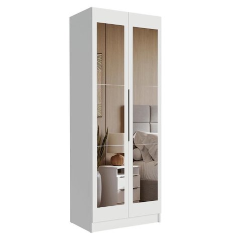 Guarda-roupa Modulado 2 Portas com Espelho 4 Prateleiras 1 Cabideiro Branco Neo Madesa Branco