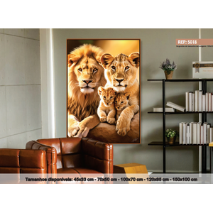Quadro Decorativo Animais Leão Leoa e Filhotes
