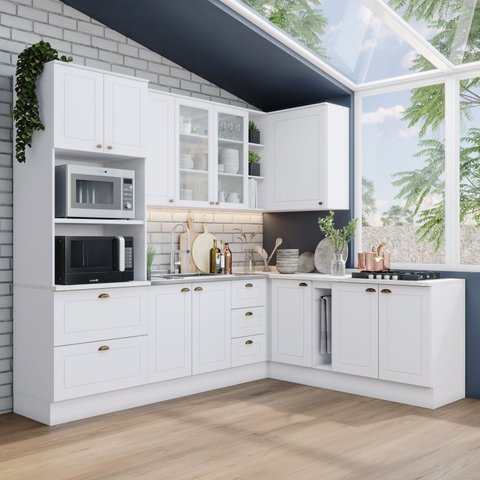 Cozinha Completa Modulada 7 Peças com Balcão e Tampo para Cooktop Emily Branco/HP