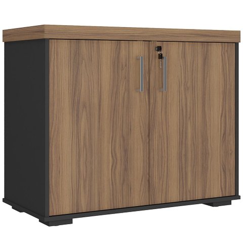 Balcão para Escritório com Chave Office Multiuso Atria Executiva A02 Nogal Preto - Lyam Decor