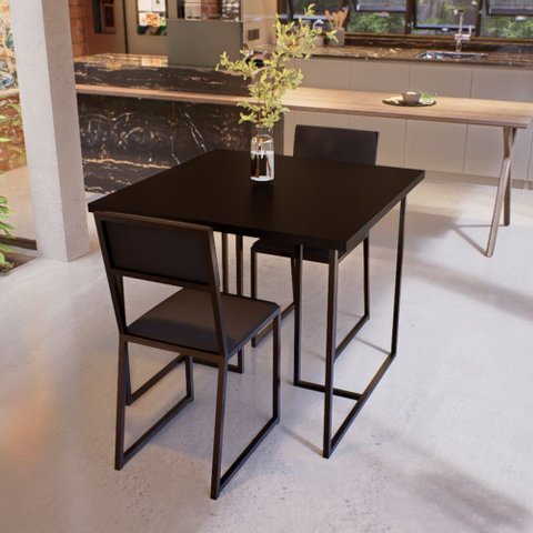 Conjunto Mesa de Jantar Quadrada Preta 2 Cadeiras Preta Riviera Industrial Don Castro Decor Riviera 
