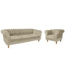 Ver imagem 1 de Um Sofá Duque Chesterfield 1.80 + Uma Poltrona Suede Nude Sala Recepcao Barbearia