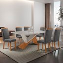 Ver imagem 2 de Mesa de Jantar Yasmin 180cm Tampo MDF Vidro Canto Copo com 6 Cadeiras Aline Moderna Mobília