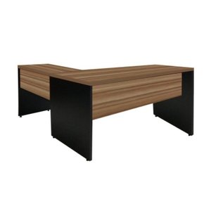 Mesa de Escritório em L (mesa 1,50m + Mesa Auxiliar) – sem Gavetas Nogal Sevilha/preto