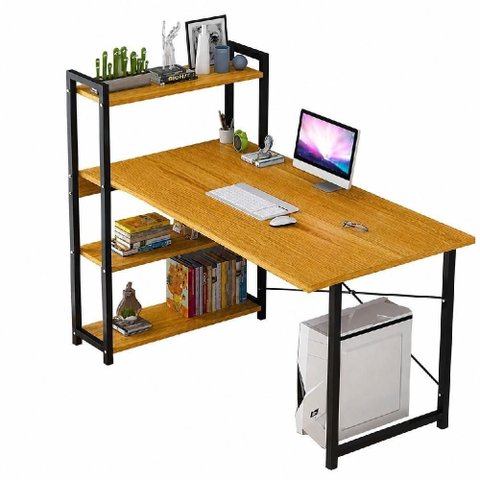 Escrivaninha Mesa Computador Home Office Industrial 3 Prateleiras MDF Aco 120cm Marfim