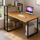 Ver imagem 6 de Escrivaninha Mesa Computador Home Office Industrial 3 Prateleiras MDF Aco 120cm Marfim