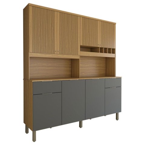 Cozinha Compacta Castilla 8 Portas 2 Gavetas 100% Mdf Amêndoa/chumbo - Panorama Móveis