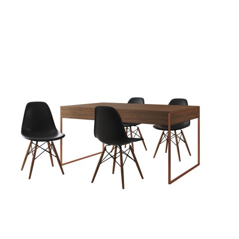 Conjunto Industrial Filadelfia 137x90 Ferro Cobre Tampo Amendoa 4 Cadeiras Preto