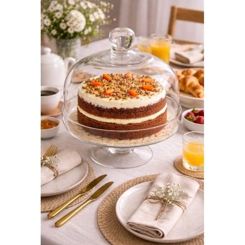 Prato Bolo de Vidro com Pé e Tampa Boleira