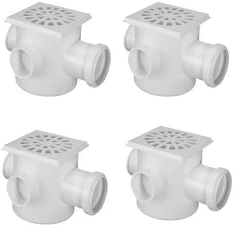 Caixa Quadrada Dn 100x100x50 Pvc C/ Grelha | Akato | Kit 04 Un