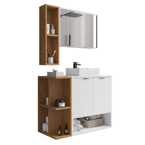 Conjunto Gabinete para Banheiro Ibiza Branco/naturalle - Bechara