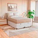 Ver imagem 3 de Cama Box Baú Casal Bipartido + Colchão Paris Molas Bege Couro Branco/bege