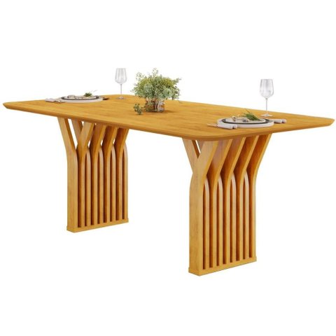 Mesa Jantar Yara c/Tampo MDF Curvo 170cm Cedro DJ Móveis