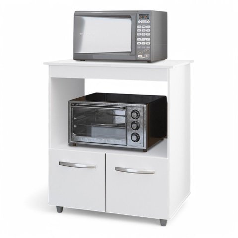Balcão Cozinha para Forno Micro-ondas Multiuso Angel 02 Portas Branco - Abmaza