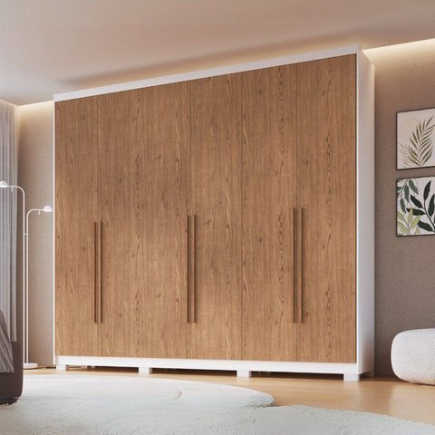 Guarda-Roupa 6 Portas 6 Gavetas Brescia Marrom/Branco Line/Cedro