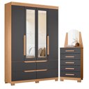 Ver imagem 1 de Guarda Roupa Solteiro Doble 04 Portas com Espelho e Cômoda New Veneza Freijo Titanium - Móveis Albat