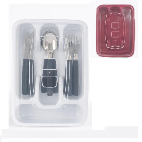 Porta Talheres com Tampa Organizador Gaveta Armário Utensílios Cozinha 4 Divisórias Viagem Ch