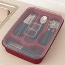 Ver imagem 3 de Porta Talheres com Tampa Organizador Gaveta Armário Utensílios Cozinha 4 Divisórias Viagem Ch
