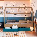 Ver imagem 1 de Cama Montessoriana Infantil Estilo Casinha 2 Gavetões 201cm Cor:aveiro Oak com Azul Secreto