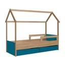Ver imagem 3 de Cama Montessoriana Infantil Estilo Casinha 2 Gavetões 201cm Cor:aveiro Oak com Azul Secreto