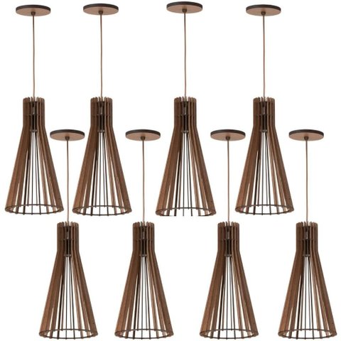 Jogo 8 Luminárias de Teto Pendentes Cone Mdf Dital Tiffany E27 Bivolt Iluminação Interna