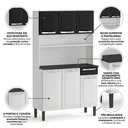 Ver imagem 5 de Armário de Cozinha em Aço 6 Portas 1 Gaveta com Tampo e Nicho 182 x 105cm Rose Itatiaia Branco/Preto