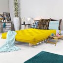 Ver imagem 2 de Sofa Cama Casal Futon Oriental Amarelo com Madeira Maciça.