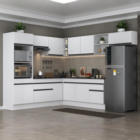 Armário de Cozinha Completa de Canto com Rodapé Veneza Multimóveis Mp2083.964 Branco/preto