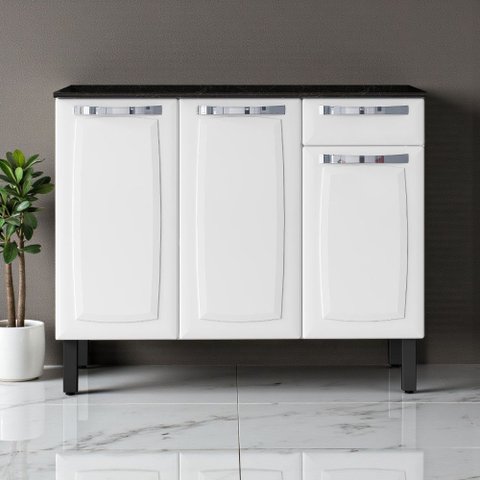 Balcão Cozinha em Aço 3 Portas 1 Gaveta 105cm com Tampo Rose Itatiaia Branco