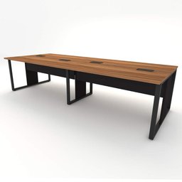 Mesa de Escritório Plataforma 3,0m 4 Pessoas Ng Pés Metal F5 Cor:nogal com Preto - 4