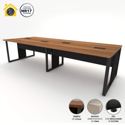 Mesa de Escritório Plataforma 3,0m 4 Pessoas Ng Pés Metal F5 Cor:nogal com Preto - 5