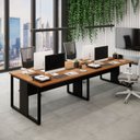 Ver imagem 1 de Mesa de Escritório Plataforma 3,0m 4 Pessoas Ng Pés Metal F5 Cor:nogal com Preto