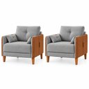 Ver imagem 2 de Kit 2 Poltronas Linho Premium com Couro Base Madeira Maciça Inova