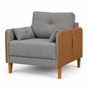 Ver imagem 7 de Kit 2 Poltronas Linho Premium com Couro Base Madeira Maciça Inova
