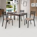 Ver imagem 1 de Conjunto Sala de Jantar Mesa Jade 120x75cm Tampo Vidro com 4 Cadeiras Bege/Preto Fosco/Linho