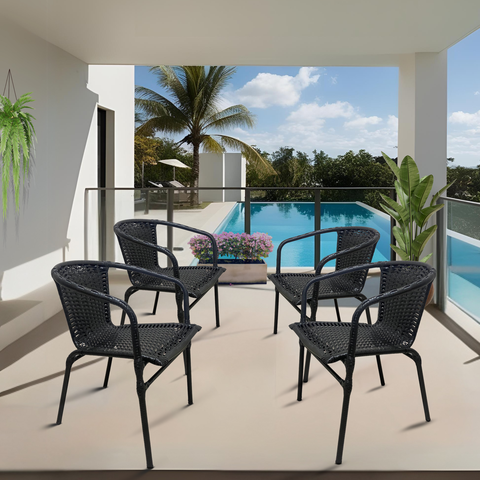 Kit Conjunto 4 Cadeira de Junco Área Piscina Jardim Terraço em Aço Fibra Sintética