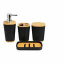 Ver imagem 1 de Conjunto de Acessórios para Banheiro 4 Peças Preto com Bambu