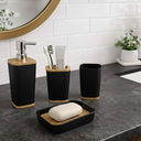 Ver imagem 5 de Conjunto de Acessórios para Banheiro 4 Peças Preto com Bambu