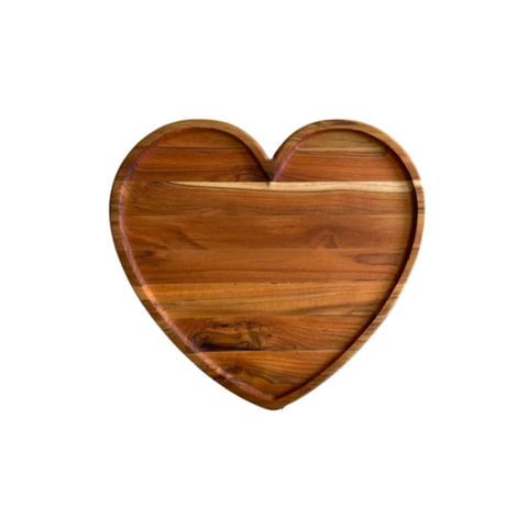 Tábua Servir Coração G com Rebaixo - Madeira de Teca 40x37x2cm