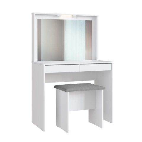 Penteadeira Camarin com 2 Gavetas e Banco Estofado Branco