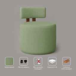 Poltrona Recepção Organica Almyra - Tecido Boucle - Verde Claro - 5
