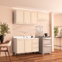 Ver imagem 1 de Cozinha Amara 3 Peças 200x224,5cm Armários Aéreos Balcão 2 Portas Branco/Creme 250075