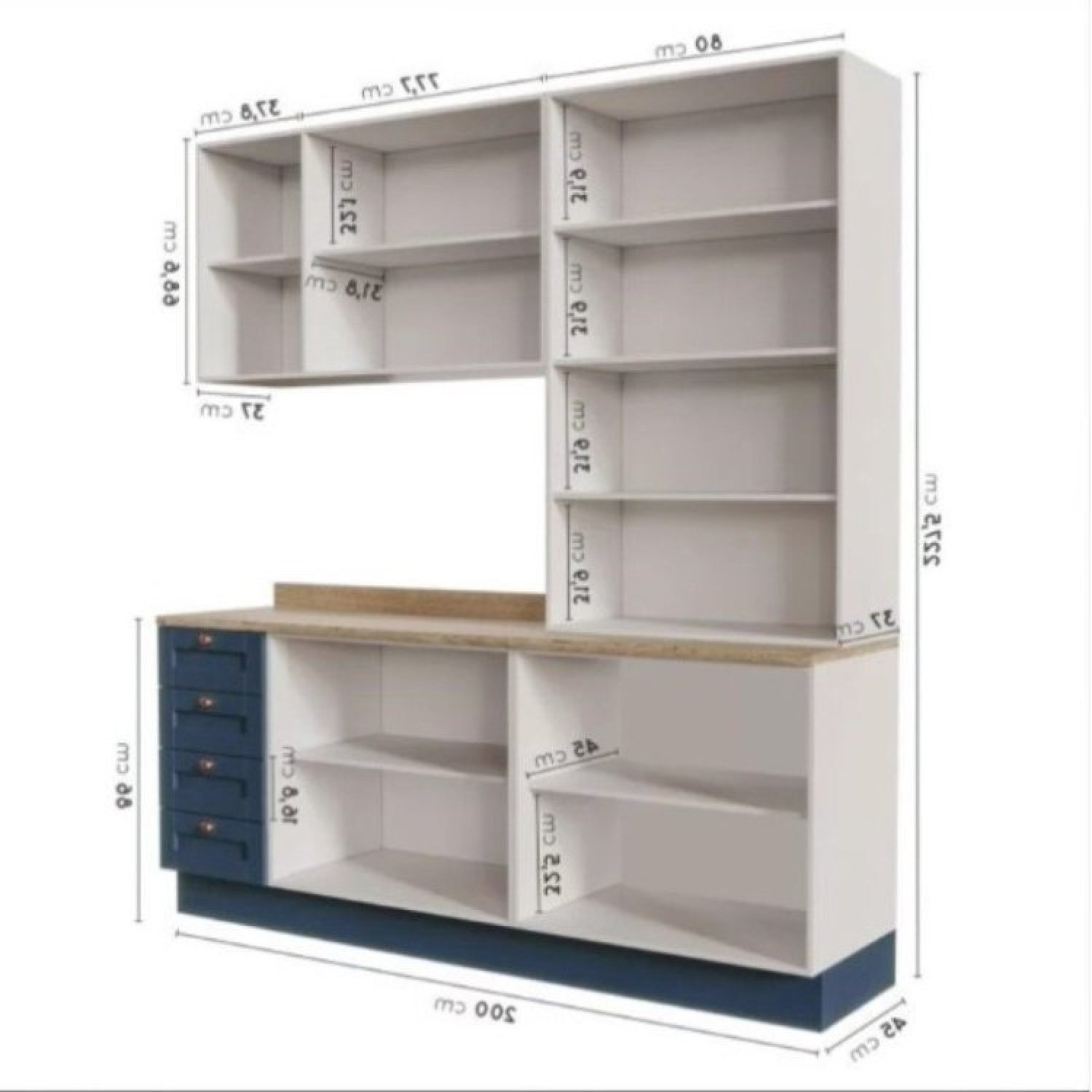 Cozinha Modulada Compacta 4 Peças com Armário Aéreo 2 Portas Vidro Arizona CabeCasa MadeiraMadeira - 3