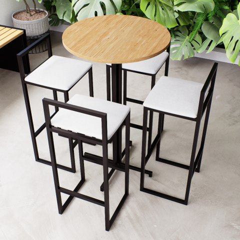 Conjunto Mesa Redonda Alta 4 Cadeiras Pequena Pinus Industrial Don Castro Decor Industrial