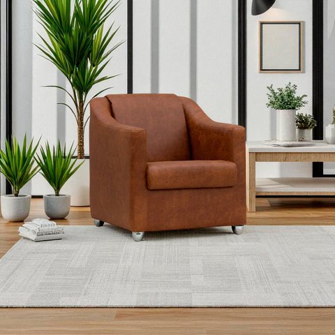 Poltrona Decorativa para Sala Recepção Manicure Barbearia Mila Tecido Corino Pés de Plástico Cromado