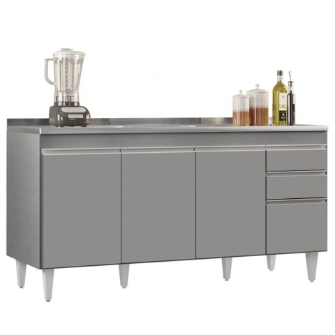 Balcão de Cozinha com Pia Inox 160cm Arkansas Cinza - Lumil